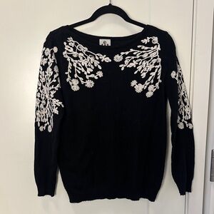 Floral Embroidered Black Sweater